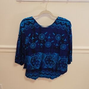 Tantrums Navy and Teal Patterned Blouse